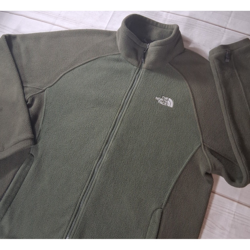 Vintage The North Face Fleece Jacket Men' XL Olive Green Full Zip Coat Y2K 24x30